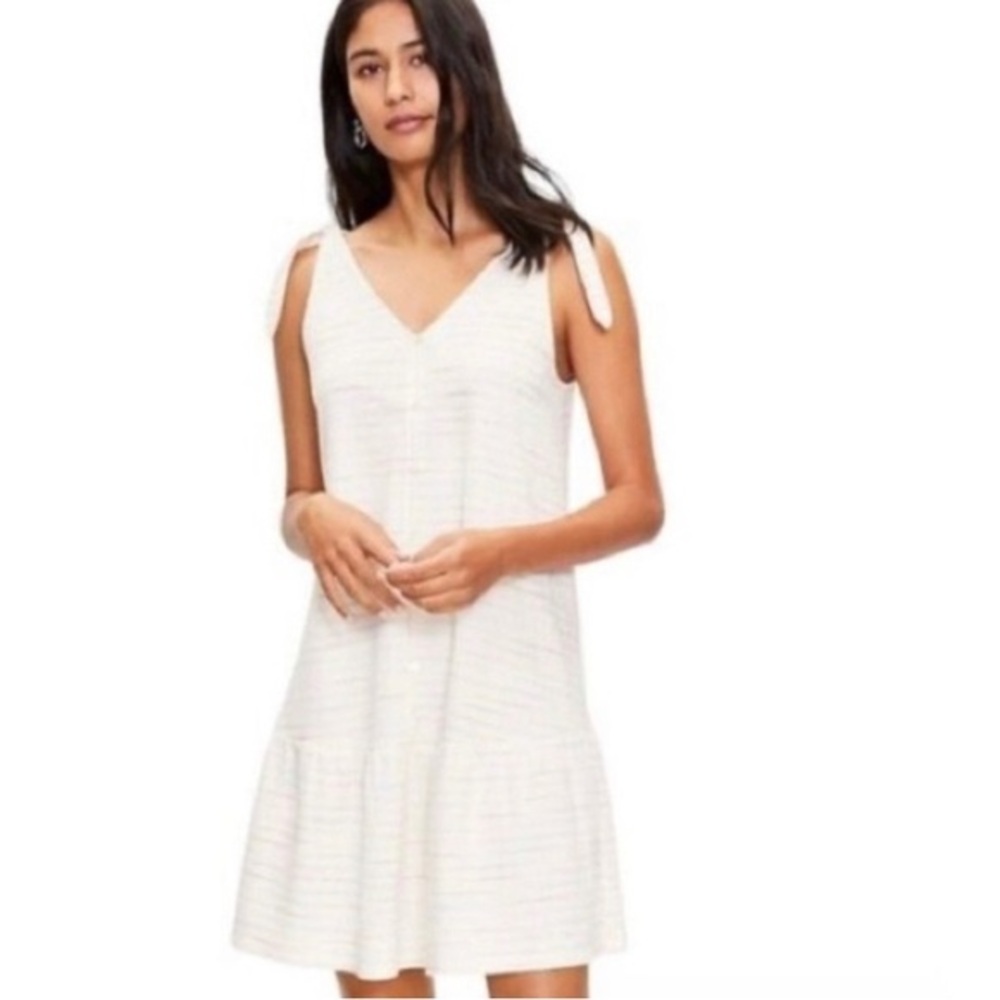 Loft Womens‎ Rainbow Stripe Tie Shoulder Ruffle Mini Dress White Small